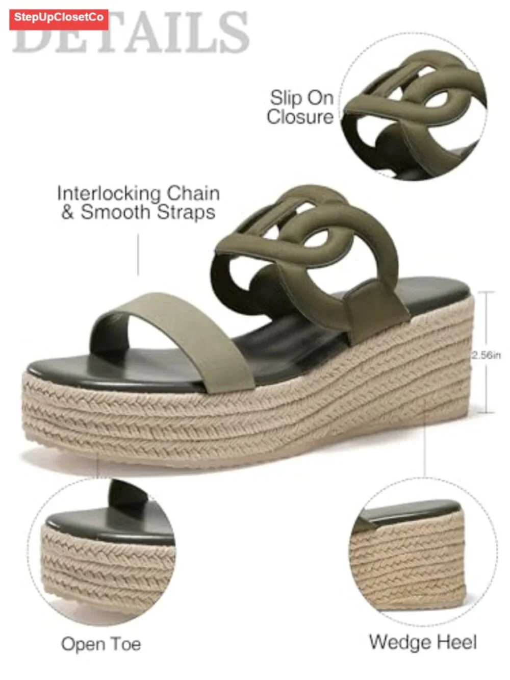 Wedge Espadrilles Sandals Slip On Platform with Memory Foam
